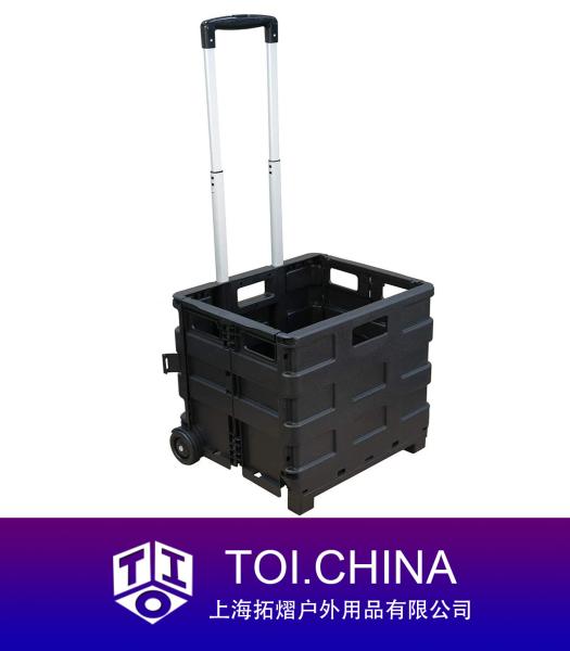 Foldable Rolling Pull Cart, Heavy Duty Folding Plastic Box