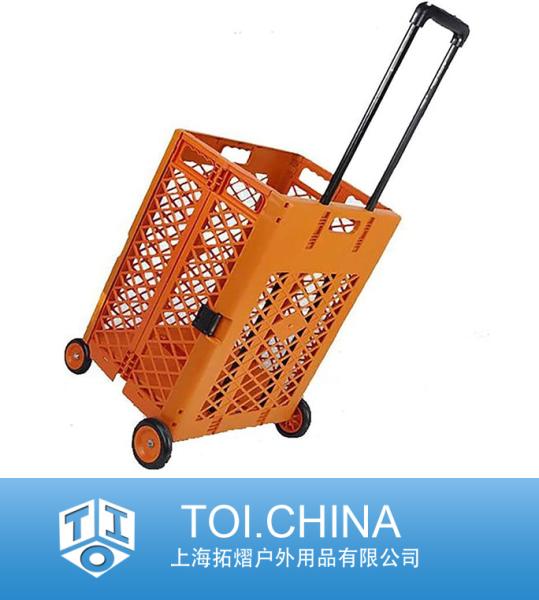 Plastic Folding Shopping Cart, Portable Trolley