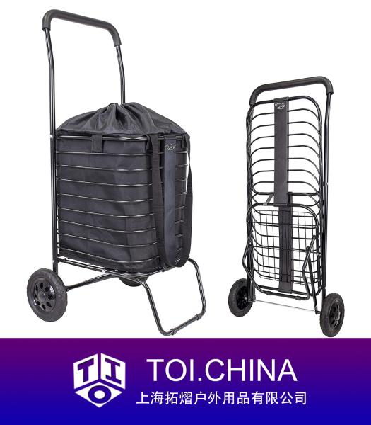 Shopping Cart with Bag Cover, Grocery Rolling Folding Laundry Basket